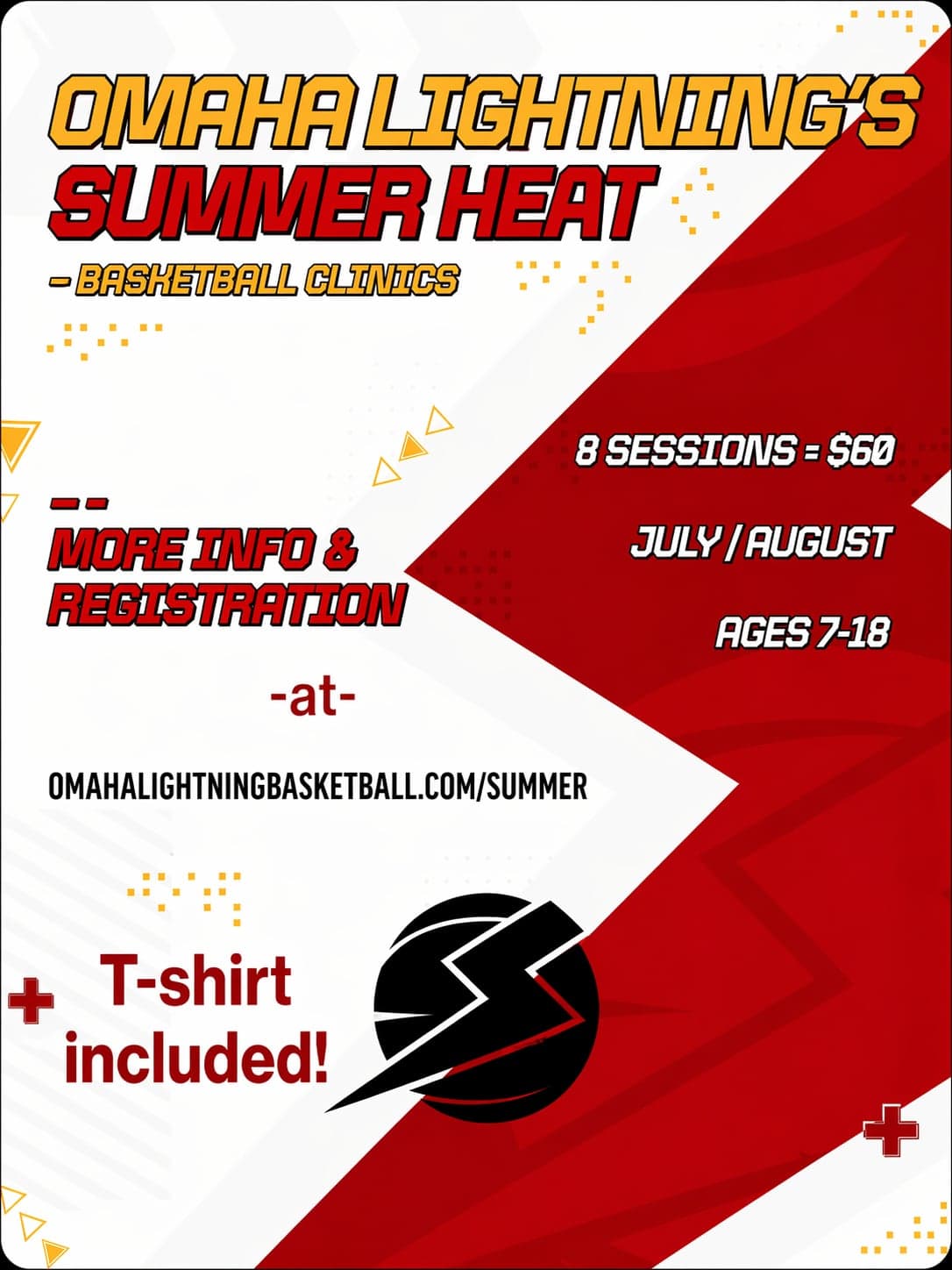 Omaha Lightning's Summer Heat basketball clinics: 8 sessions for $60, July and August, ages 7-18, T-shirt included